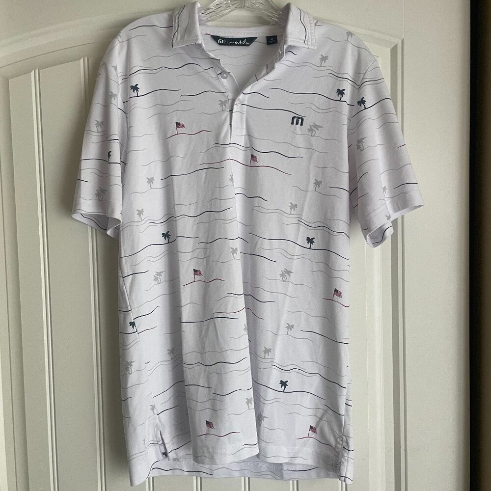 TravisMathew Red, White & Blue Patriotic Polo – Size M – White – New Without Tag